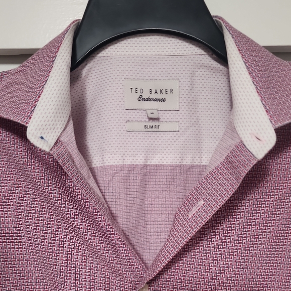 Ted Baker Endurance Slim Fit Pink And Red Button Down Shirt - Picture 3 of 9